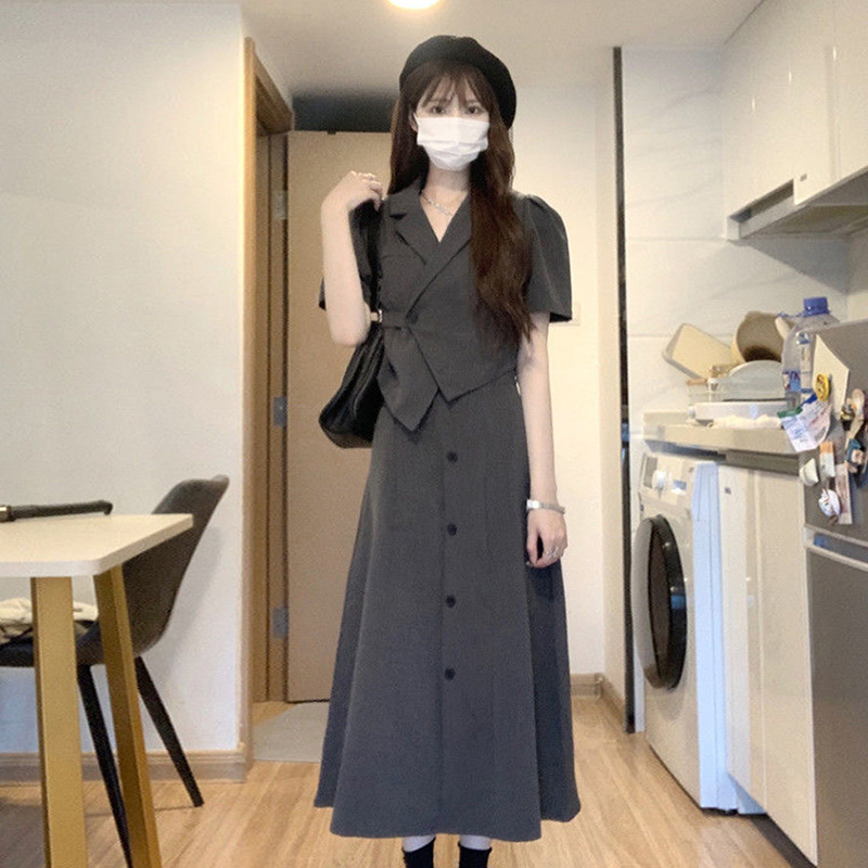 胖mm时尚显瘦套装女大码夏季新款设计感西装上衣高腰半身裙