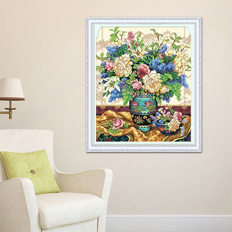 2022新款十字k绣印花雍容华贵牡丹花瓶十字绣客厅线绣小幅餐厅油