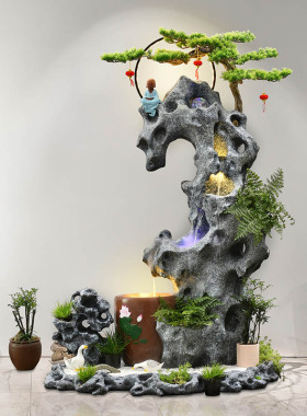 中式庭院景观假山流水摆件太湖石B加湿器阳台别墅花园造景户外装