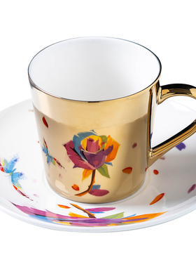 创意镜面倒影f杯个性ins风陶瓷咖啡杯碟套装欧式小奢华金色杯子