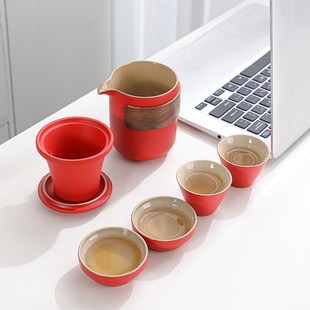 陶瓷过滤户d外便携随身旅行茶具套装茶壶泡茶杯黑陶快客杯一壶四