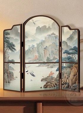 中国风创意屏风小摆o件入户玄关餐边柜桌面装饰茶室茶几装饰摆画