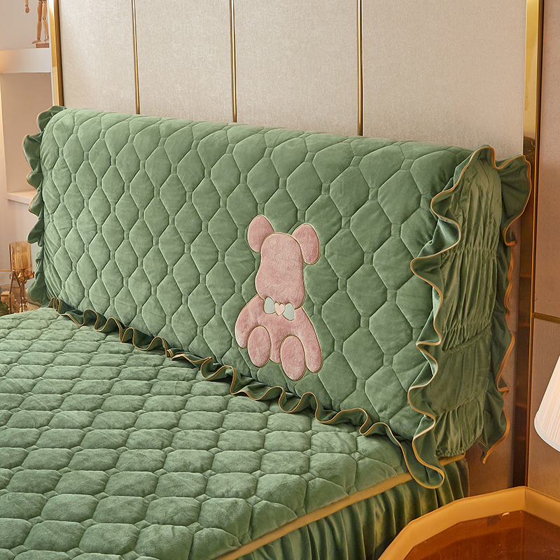 水晶绒床头罩加i厚刺绣软包床头套1.8m实木皮床夹棉防尘靠背保护