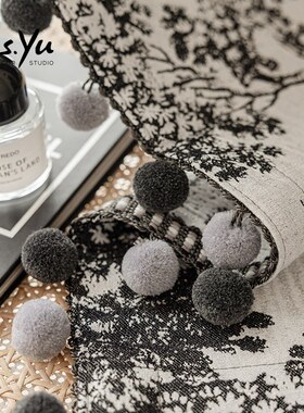 法式客厅窗d帘毛球花卉装饰房间窗帘半遮光落地窗帘 菲奥娜喻小姐