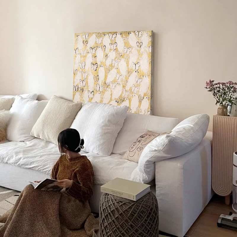 原木风蝴蝶抽象风客厅沙发背景装饰画小众艺术餐厅玄关复古风挂画图片