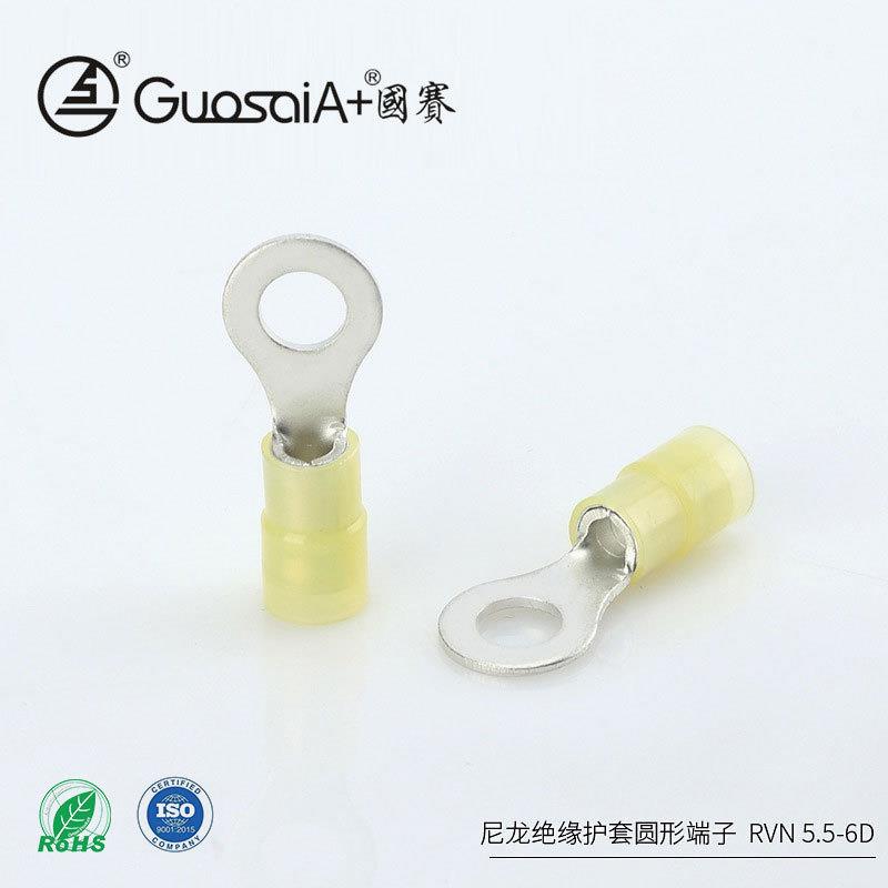 供应冷压端头加铜套圆形预绝缘RVN5.5-6D尼龙绝缘护套圆形端子