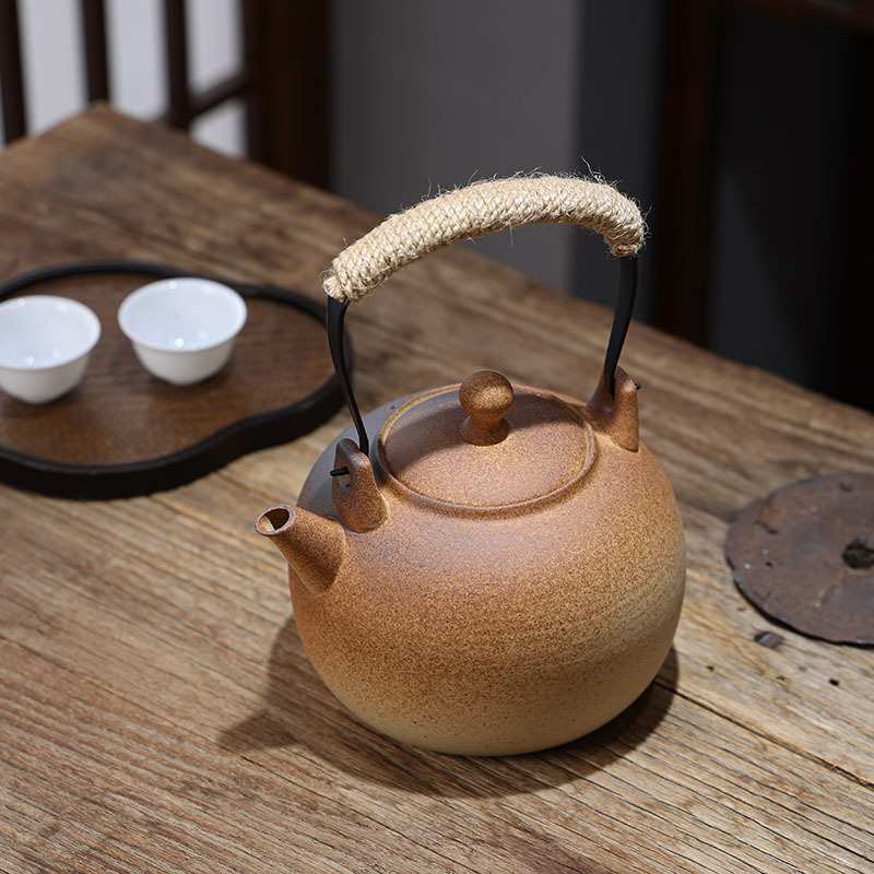 惠泽轩日式白泥煮茶陶壶窑变烧水提梁壶大容量原矿茶壶围炉煮茶