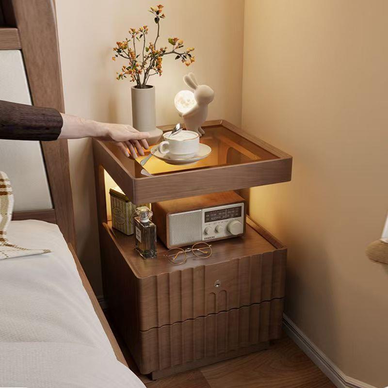 实木床头柜简约现代家用卧室带锁储物柜小型床边置物架简易收纳柜