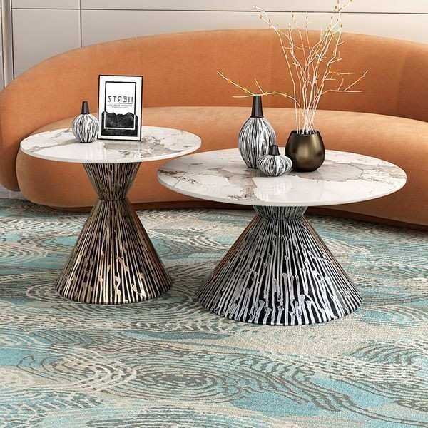 简约现代家用客厅茶几北欧轻奢岩板小圆桌小户型创意手绘拉丝边几,3C数码配件,USB灯,淘宝优惠券,粉丝福利购,淘宝优惠卷