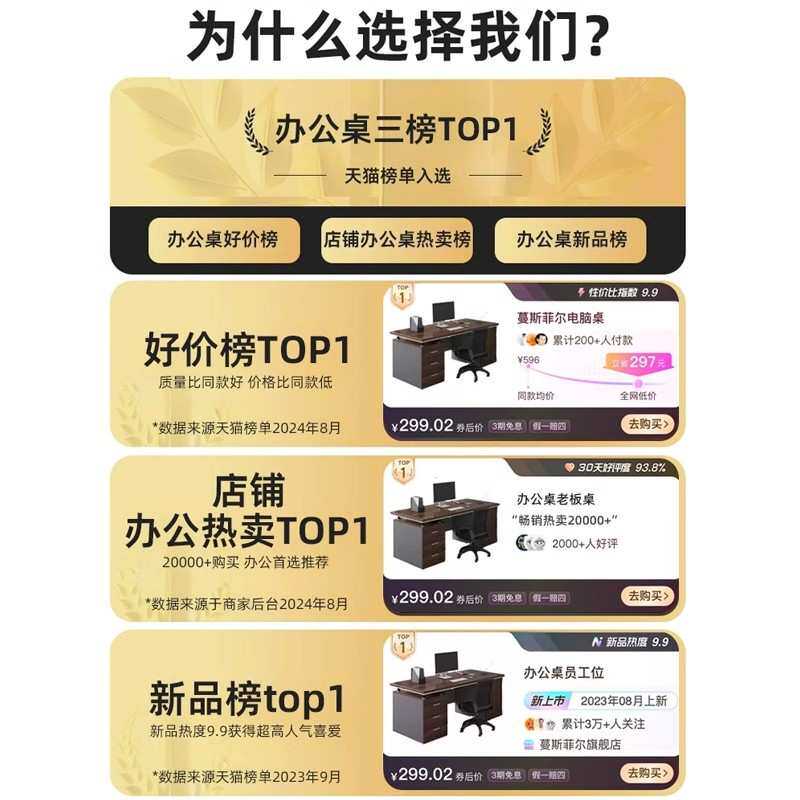 办公桌老板桌办公室桌椅组合简约现代员工位单双人电脑桌家用桌子