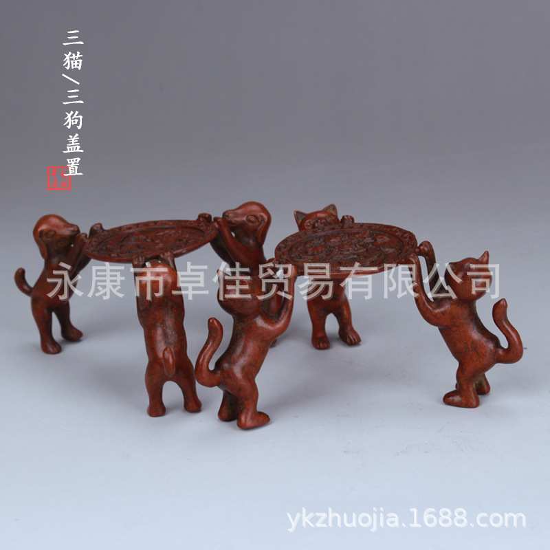 厂家供应三只小猫三狗盖置纯铜铁壶配件古铜盖置铸铁茶壶配件茶具