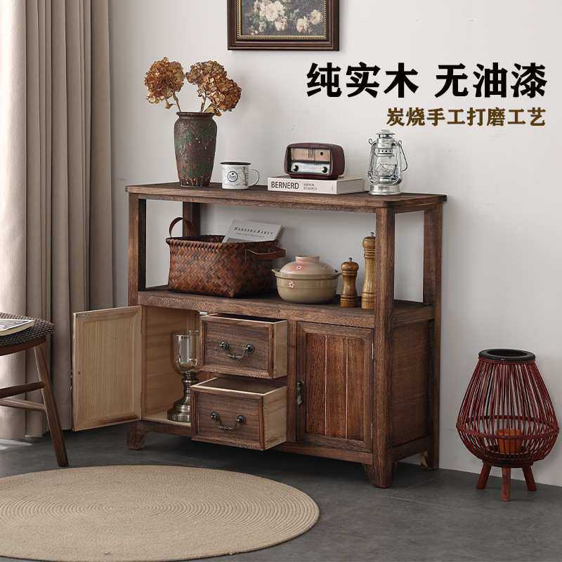 新中式餐边柜实木靠墙茶水柜茶柜小型复古做旧客厅置物储物收纳H&,3C数码配件,USB灯,淘宝优惠券,粉丝福利购,淘宝优惠卷