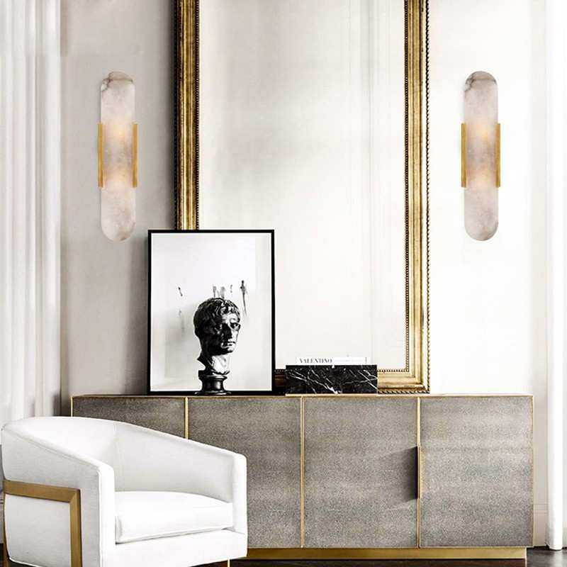 全铜壁灯卧室北欧云石后现代长条灯轻奢客厅过道设计师简约床头灯