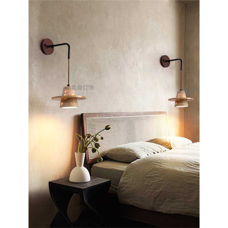 日式复古黑胡桃木床头灯实木极简风格卧室客厅玄关过道设计师壁灯