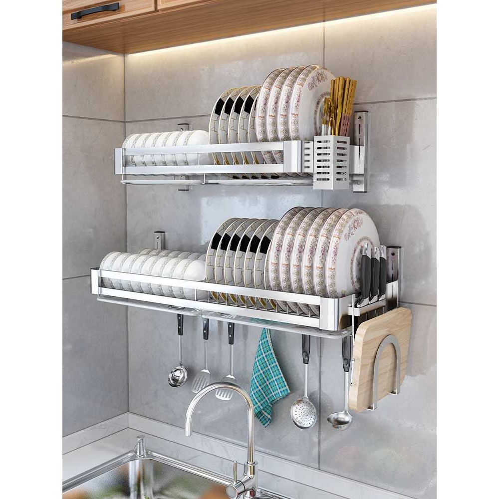 水槽置物架不锈钢304沥水碗架厨房壁挂式放碗筷洗碗池碗碟收纳