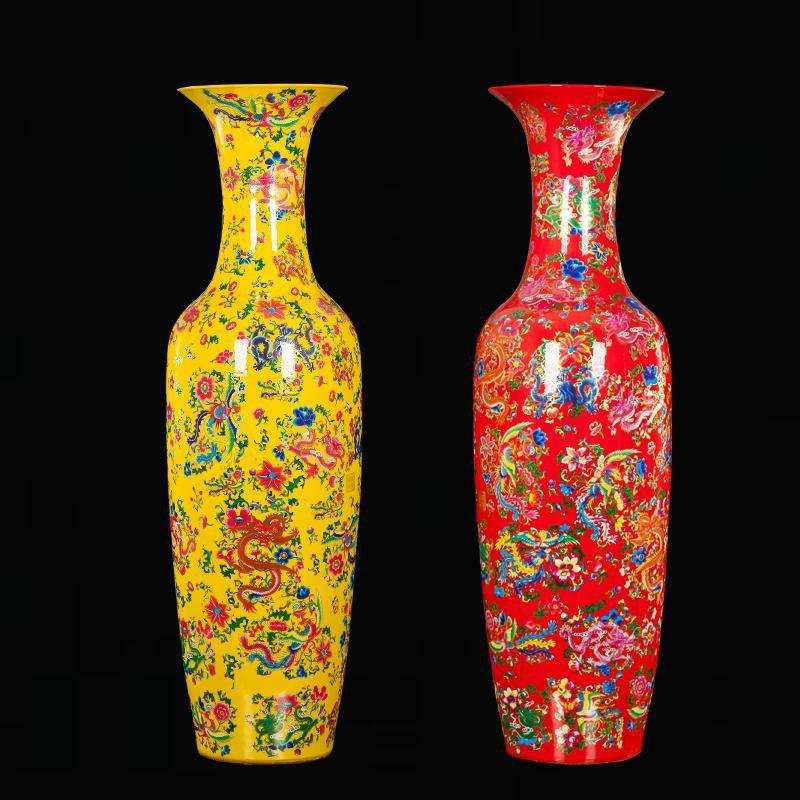 景德镇陶瓷器中国红龙凤呈祥落地大花瓶现代客厅新房家居装饰摆件