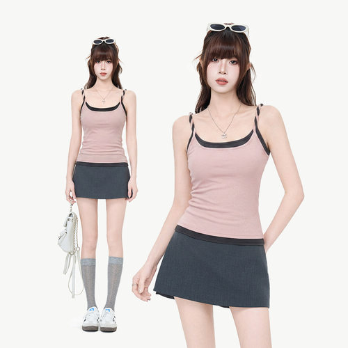 韩系假两件无袖露背美背吊带背心女2026夏季修身显瘦短款外穿上衣