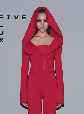 FIVE FLUX URBAN系列拉链连帽卫衣女秋冬短款修身薄外套上衣灰色