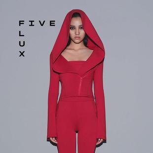 FIVE FLUX URBAN系列拉链连帽卫衣女秋冬短款修身薄外套上衣灰色