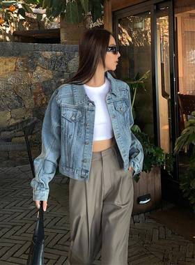 NEVA HU浅色短款复古牛仔外套女2025新款韩版宽松休闲百搭夹克