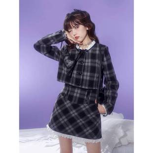 SagiDolls少女斗志 财阀千金小香风黑白格甜美乖巧秋冬套装保暖春