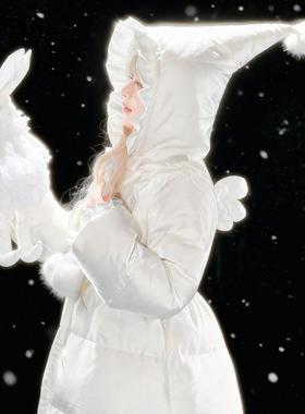 森女部落甜美珠光感蕾丝花边收腰90白鸭绒羽绒服女新款保暖外套冬