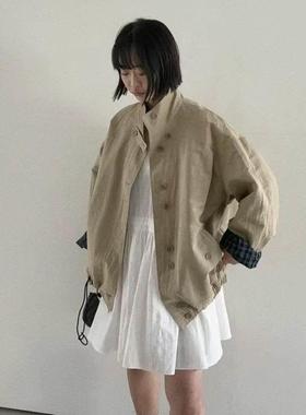 韩国OLI SEOUL2025春季新款宽松休闲立领工装风夹克上衣外套女潮