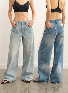 LINY LIBERTY 25AW 覆古重工做旧阔腿牛仔裤女宽松直筒休闲长裤