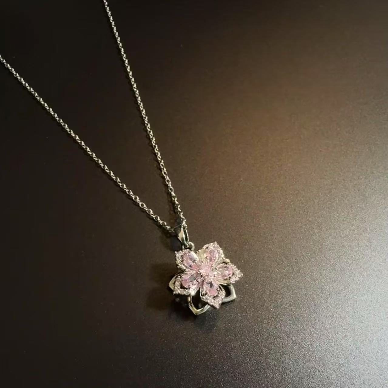 Vintage古着银饰项链女ins粉色