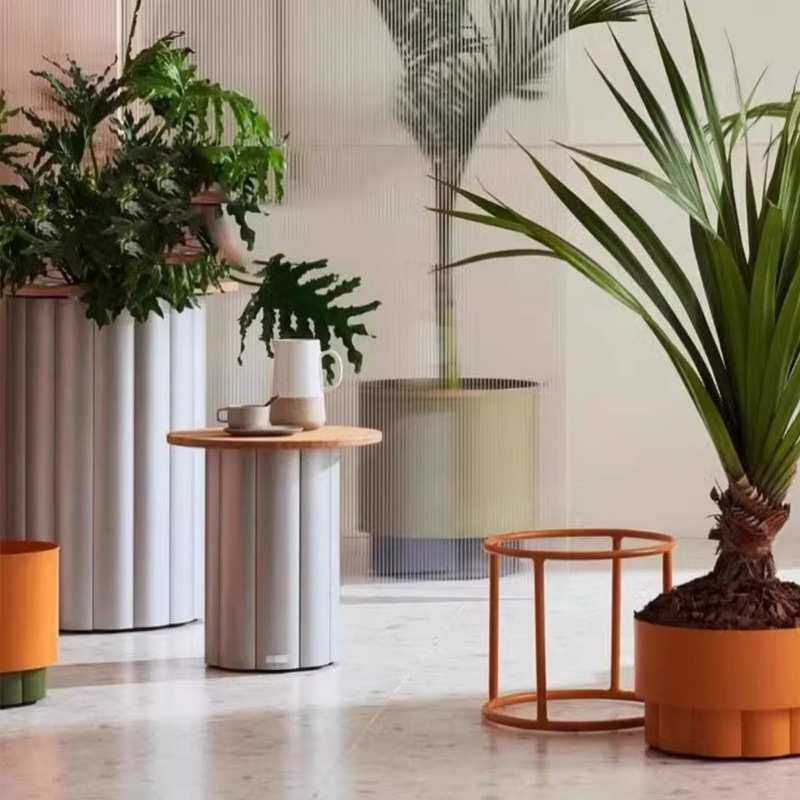 户外圆桌咖啡馆餐桌椅阳台角几边几创意植物架室内外庭院茶几简约