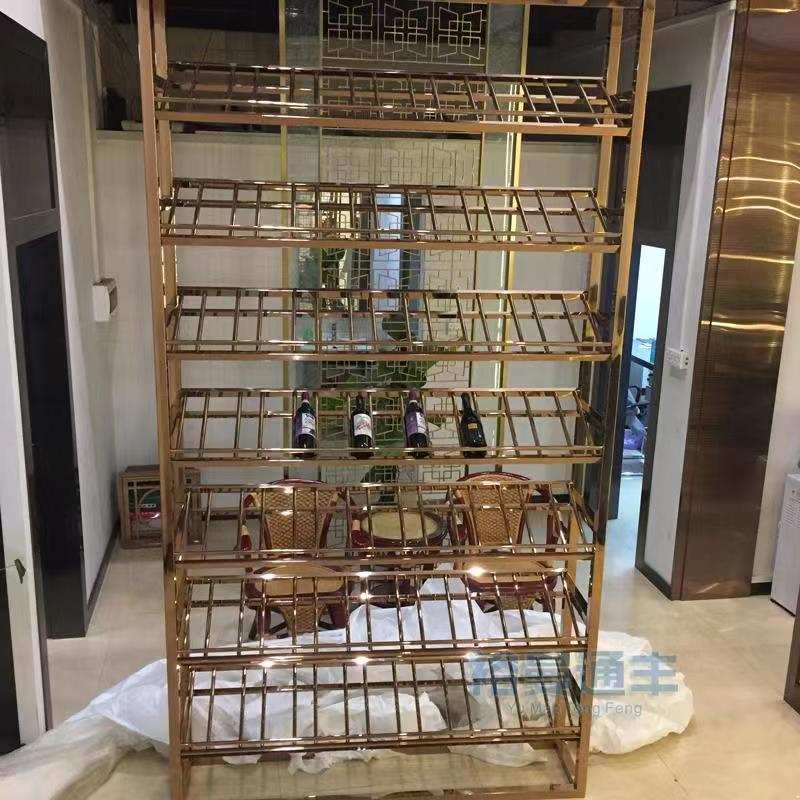 制作酒庄304架子镜面钛金展示架简约金属层架圆管不锈钢酒架酒柜