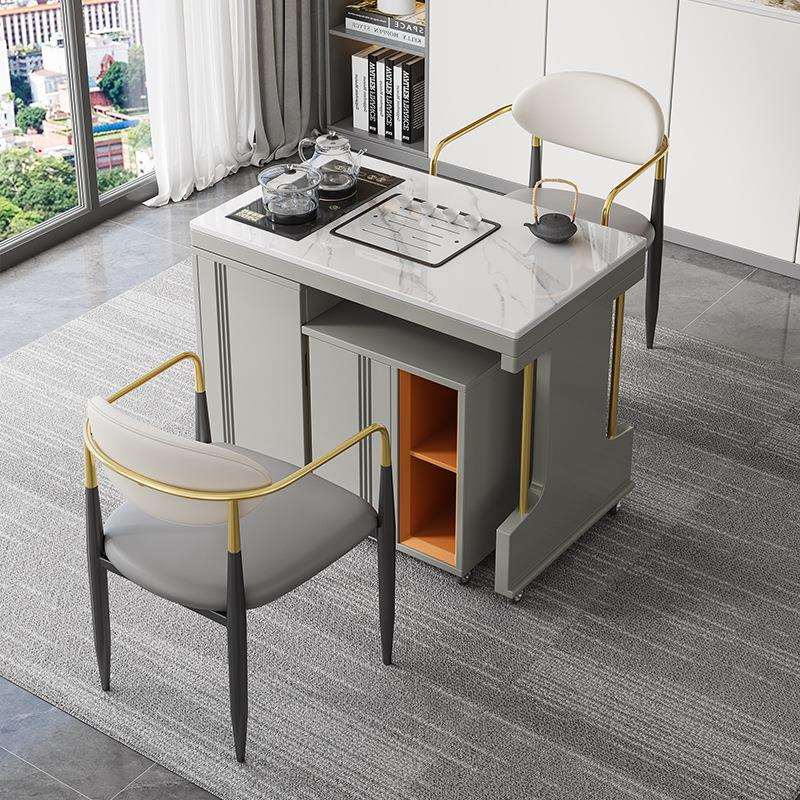 轻奢风岩板伸缩茶桌家用阳台可移动茶几现代简约风小户型泡茶茶台