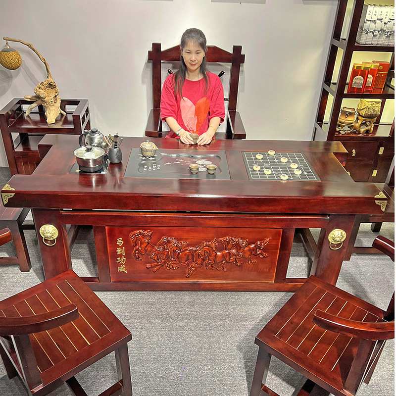 老船木茶桌椅组合客厅中式实木家用茶几一体办公室高级泡茶台原木