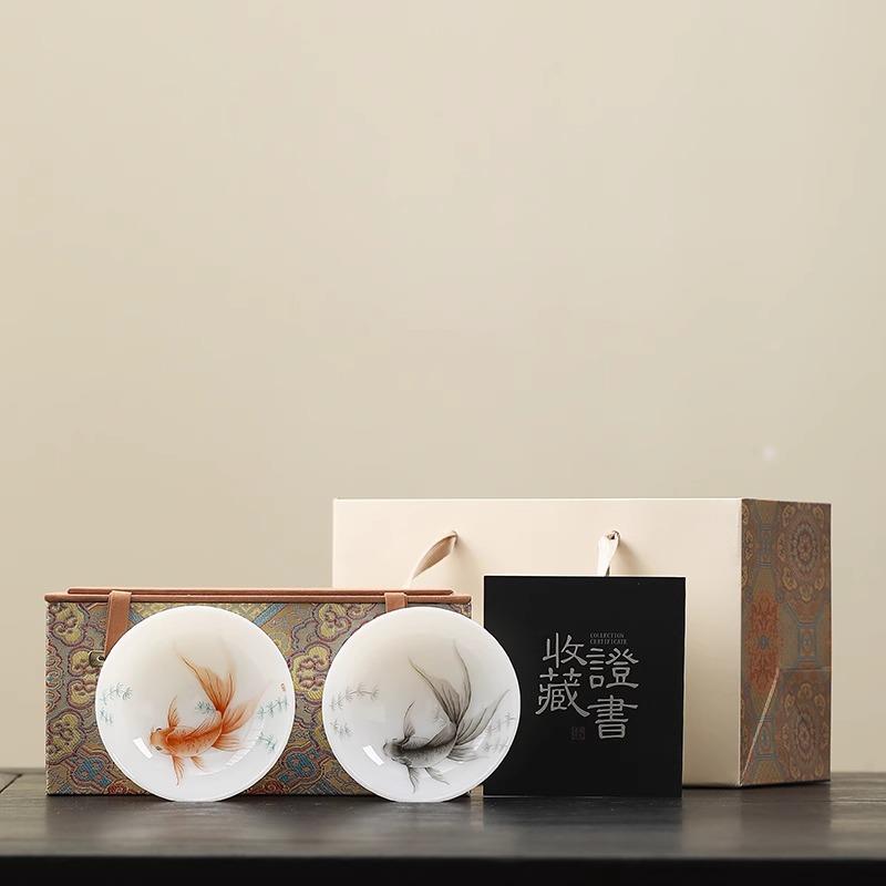 国潮大师作品《金玉满堂》高档冰种玉瓷手绘主人杯个人专用喝茶杯