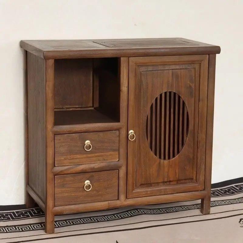 实木老榆木新中式茶水柜餐边柜收纳柜全自动烧水壶一体自动茶台