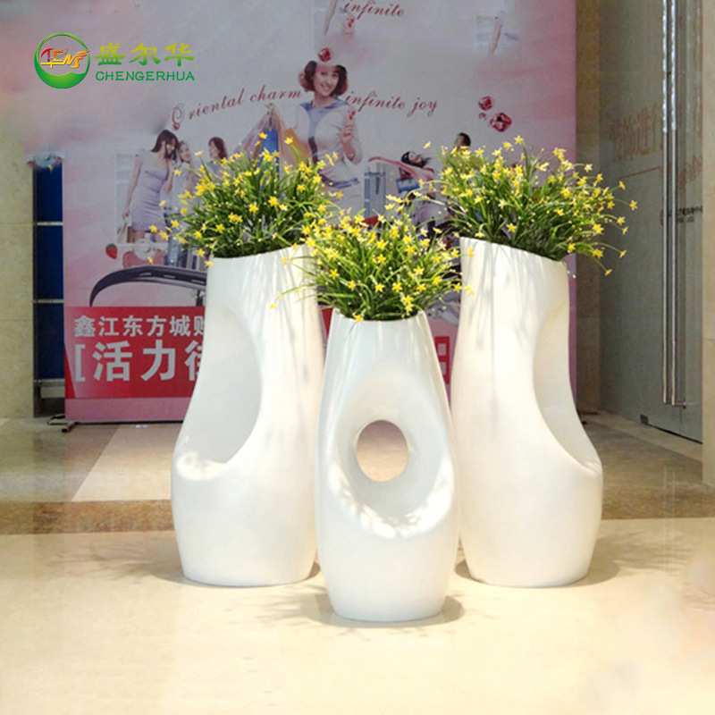 异形玻璃钢落地花盆户外花缸花器园艺花柱商场美陈花瓶雕塑摆件