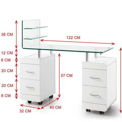 修甲台 钢化玻璃修 双柜台 带多抽屉的美甲桌子办公桌 前台3482