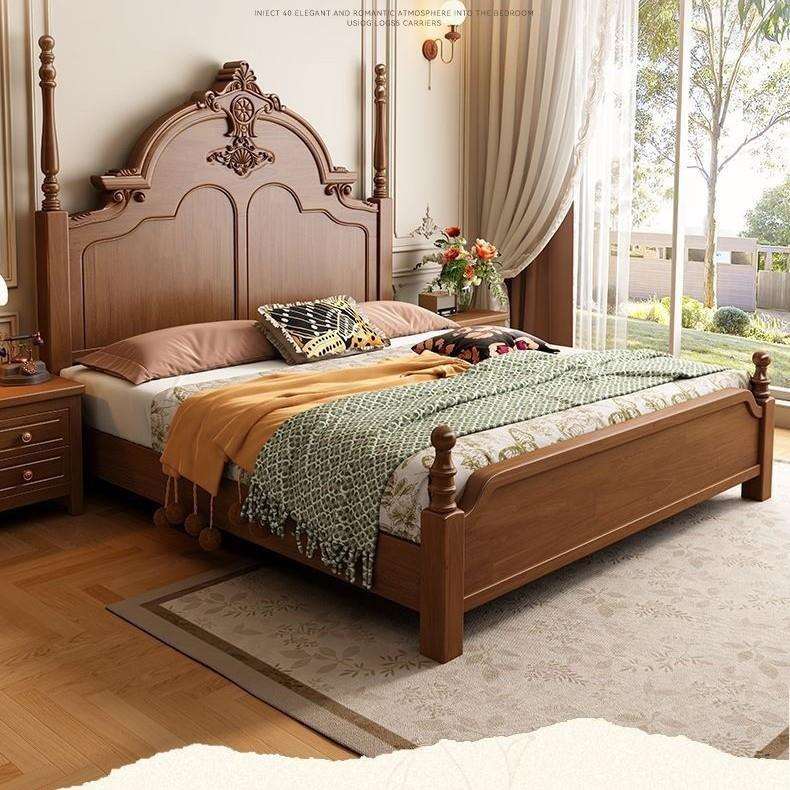 新款中古风实木双人床卧室成套家具现代简约轻奢主卧储物床床头柜