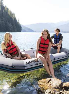 INTEX68376海鹰专业四人充气船冲锋舟加厚橡皮艇皮划艇硬底防撞