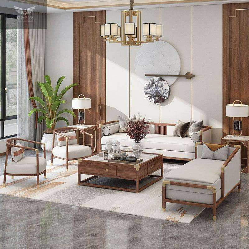 白蜡木实木布新中式艺沙发现代简约轻奢客厅样板房民宿家具