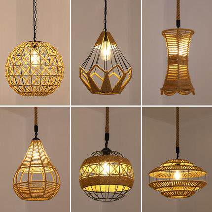 复古麻绳吊灯酒吧网咖麻绳灯手工灯罩个性创意火锅店烧烤店辅助灯