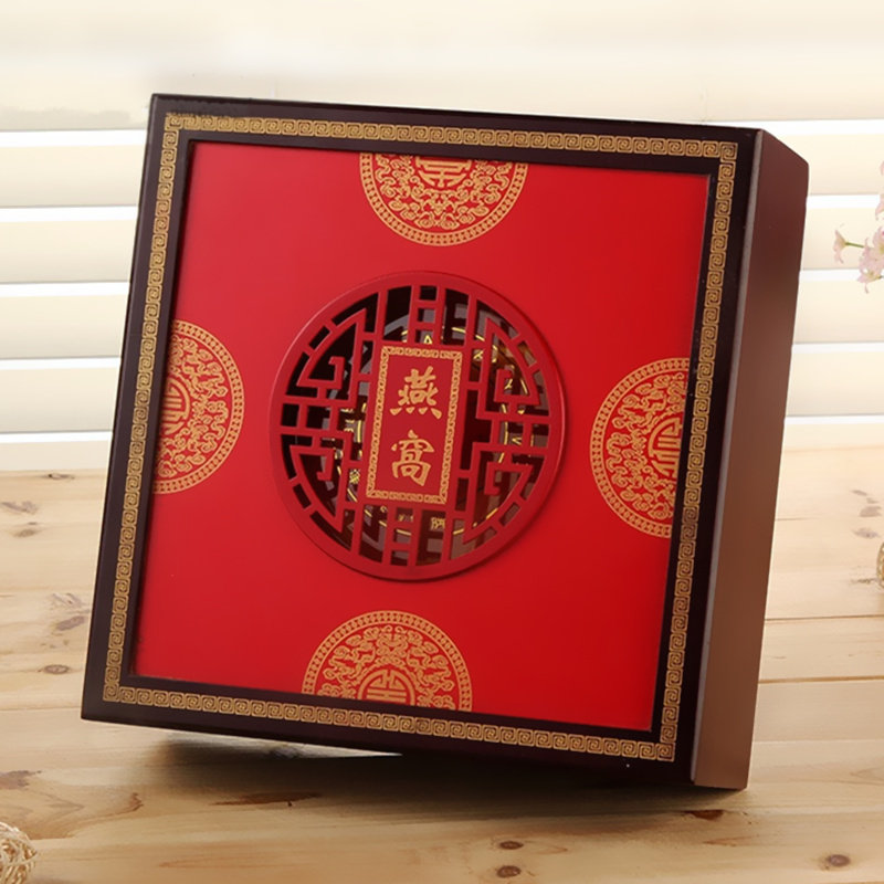 正红色雕刻燕窝包装木盒天然燕窝包装盒盒子