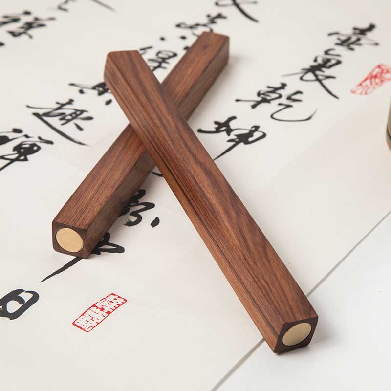 黄铜镶嵌红木酸枝木创意镇尺初学者学生实木镇纸刻字
