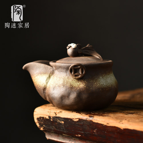 陶迷水柴烧手抓壶复古手捏粗陶茶壶泡茶具创意游鱼盖扭单壶