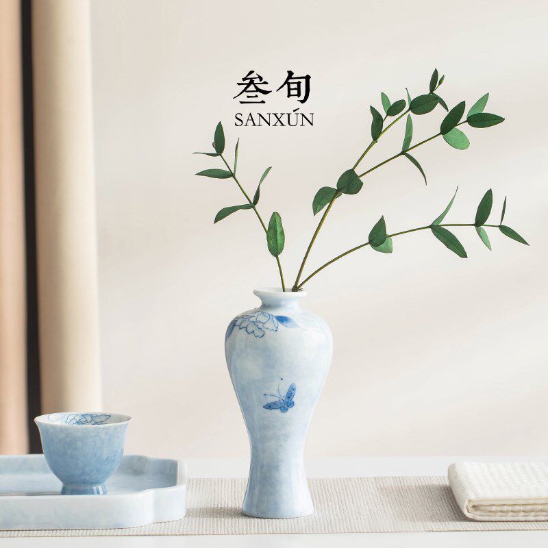 叁旬手绘蝶恋小瓶级感插水培鲜客厅装饰品
