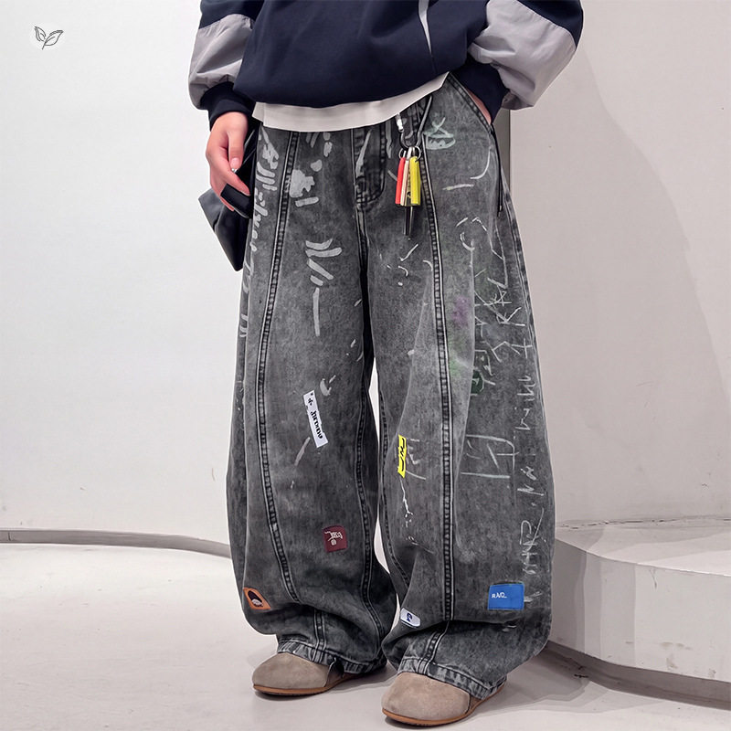 儿童装男童裤子2026秋季新款中大童弯刀牛仔裤秋装男孩阔腿裤长裤