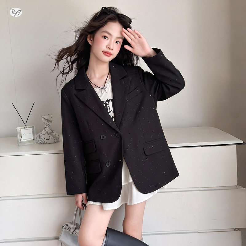 女童撒银西装外套2026秋季新款中大童韩系小西服儿童长袖翻领开衫