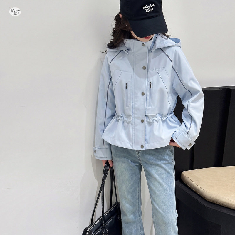 女童秋季新款休闲连帽冲锋衣大童户外挡风夹克衫外套学生收腰上衣