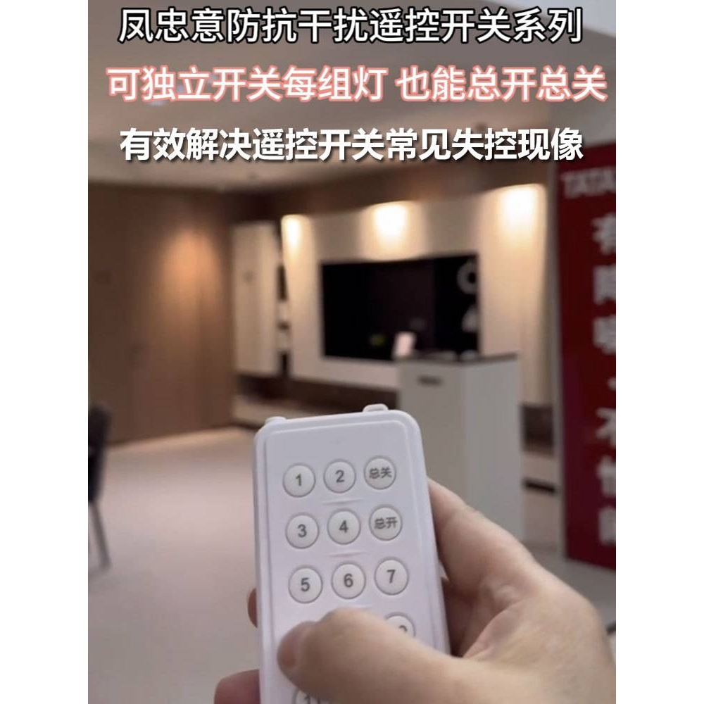 220V无线遥控开关灯抗干扰免布线多路分控展厅灯具家用电源控制器