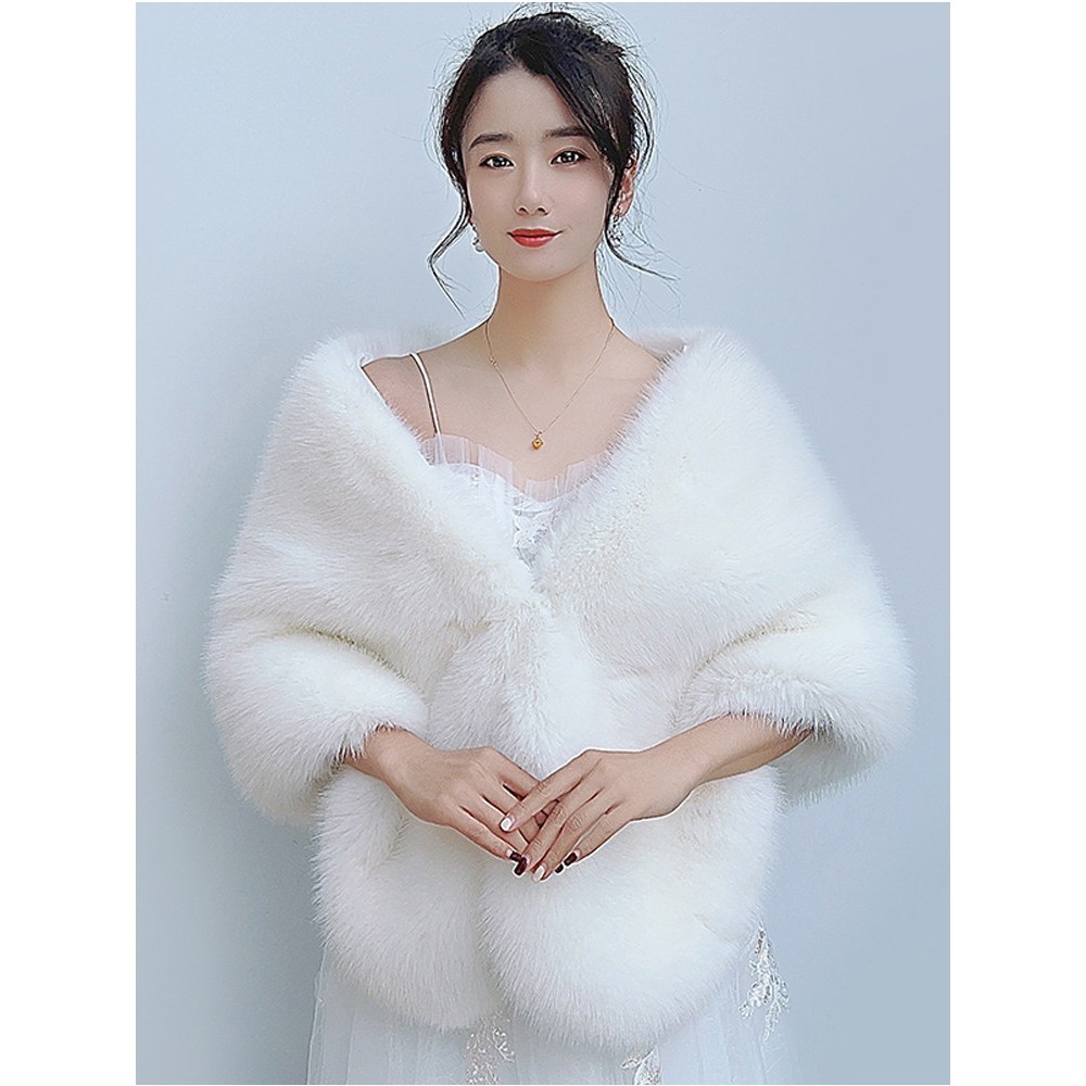 婚纱披肩秋冬季狐狸毛新娘结婚敬酒礼服高端皮草斗篷保暖披风外套